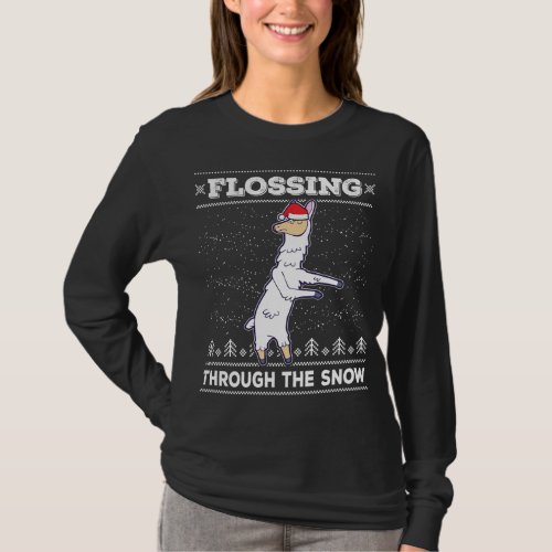 Flossing Through The Snow Llama Ugly Christmas Swe T_Shirt