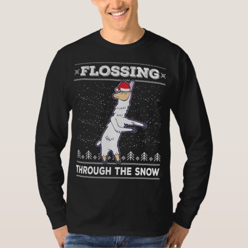 Flossing Through The Snow Llama Ugly Christmas Swe T_Shirt