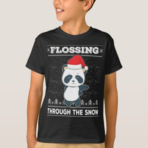Flossing Through The Snow Panda Ugly Christmas Swe T_Shirt