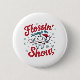 Flossing Thru the Snow Funny Xmas Christmas Button