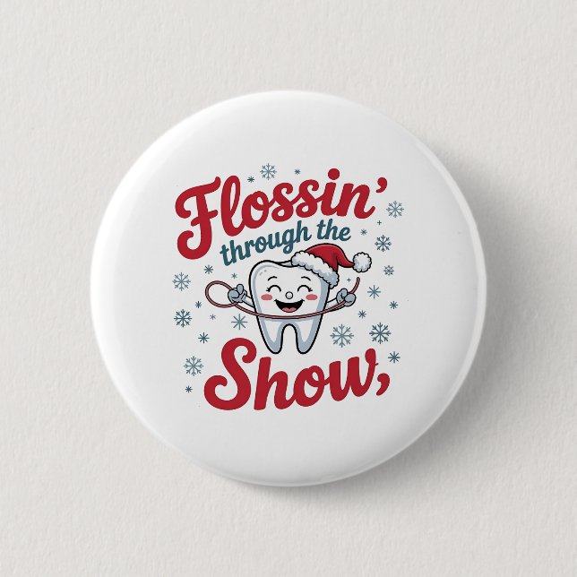 Flossing Thru the Snow Funny Xmas Christmas  Button (Front)