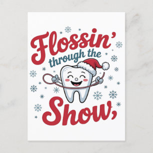 Flossing Thru the Snow Funny Xmas Christmas  Invitation Postcard