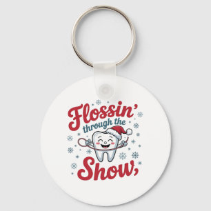 Flossing Thru the Snow Funny Xmas Christmas Keychain