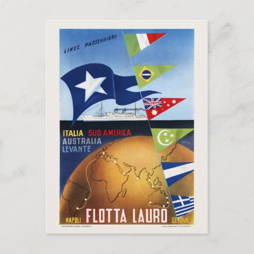 Flotta Lauro Napoli Genova Italy Vintage Poster Postcard