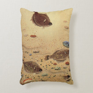 Flounders or Flat Fish, Vintage Marine Ocean Life Accent Pillow
