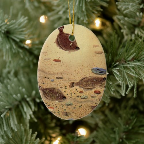 Flounders or Flat Fish, Vintage Marine Ocean Life  Ceramic Ornament
