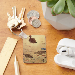 Flounders or Flat Fish, Vintage Marine Ocean Life  Keychain