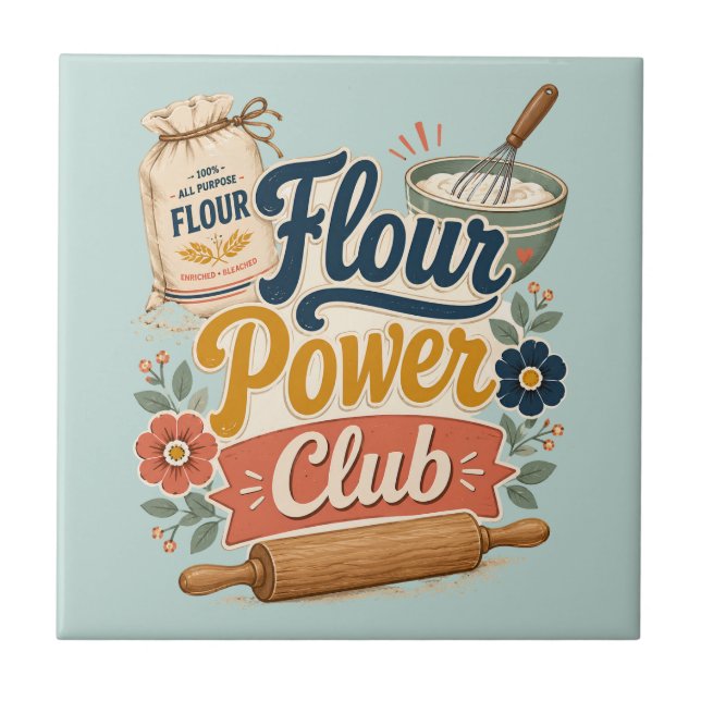 Flour Power Cottage Baking Club Ceramic Tile (Front)