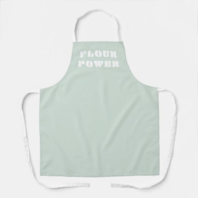 Flour Power Funny Light Sage Green Apron (Front)