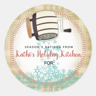 Flour sifter snowflake holiday baking personalized classic round sticker