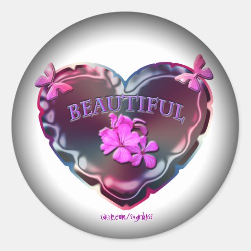 Flourescent Heart Round Stickers