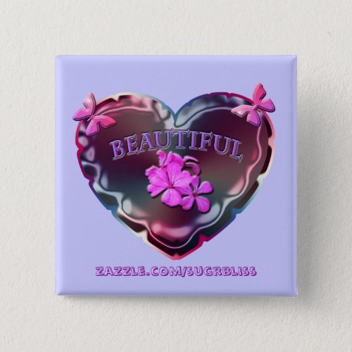 Flourescent Heart Square Button