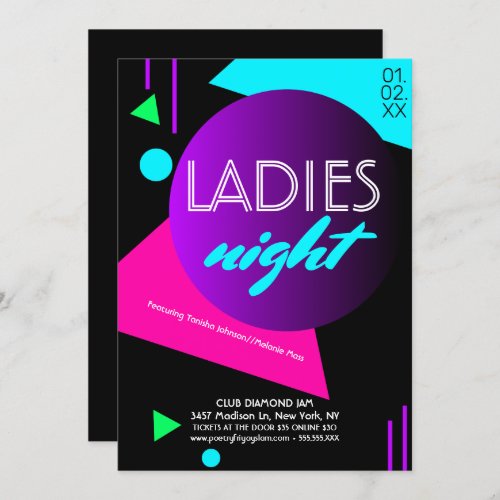 Flourescent Night Club Ladies Promotional Flyer Invitation