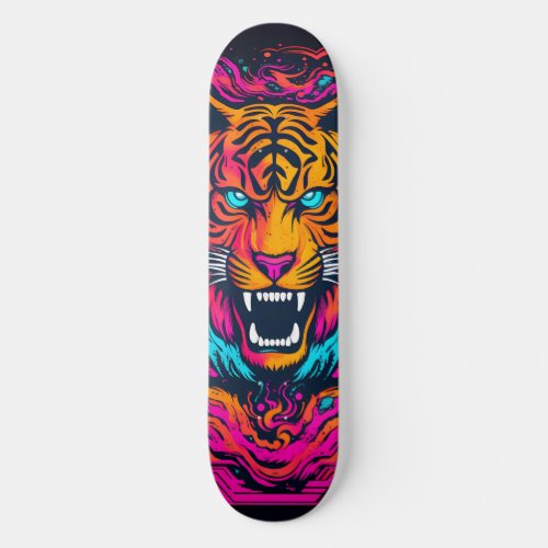 Flourescent Tiger Face Skateboard