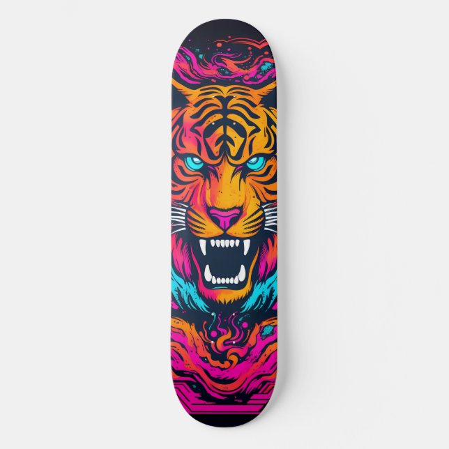 Flourescent Tiger Face Skateboard (Front)