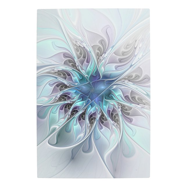 Flourish, Abstract Modern Blue Flower Fractal Art (Front)
