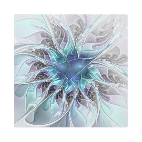Flourish Abstract Modern Blue Flower Fractal Art