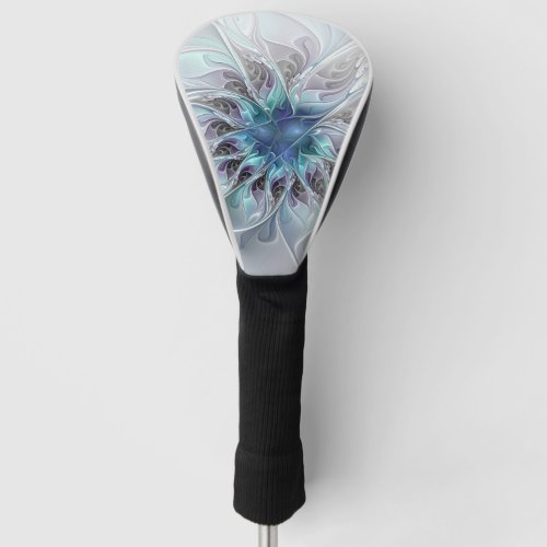 Flourish Abstract Modern Blue Flower Fractal Art Golf Head Cover