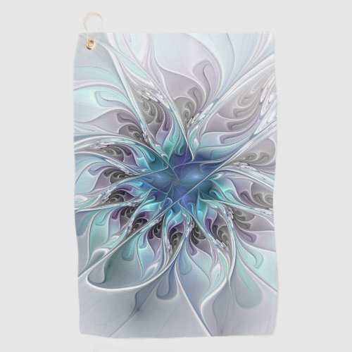 Flourish Abstract Modern Blue Flower Fractal Art Golf Towel