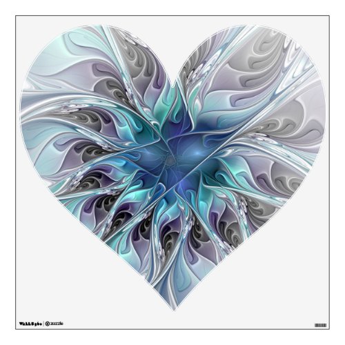 Flourish Abstract Modern Blue Fractal Flower Heart Wall Decal