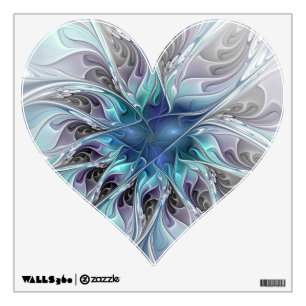 Flourish Abstract Modern Blue Fractal Flower Heart Wall Decal