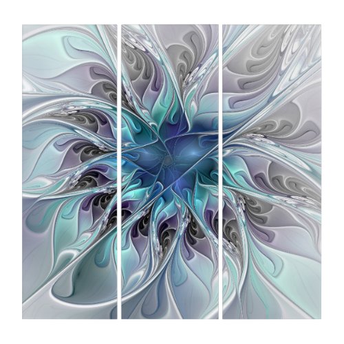 Flourish Abstract Modern Fractal  Flower Triptych