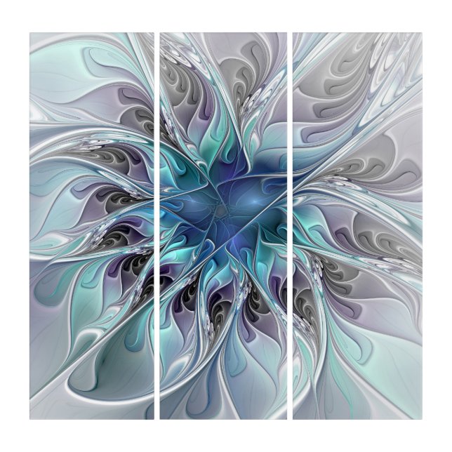 Flourish Abstract Modern Fractal  Flower Triptych (Front)