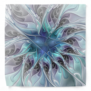 Flourish Abstract Modern Fractal Flower With Blue Bandana