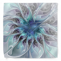 Flourish Abstract Modern Fractal Flower With Blue Bandana