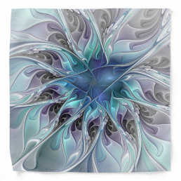 Flourish Abstract Modern Fractal Flower With Blue Bandana