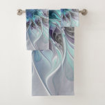 Flourish Abstract Modern Fractal Flower With Blue Bath Towel Set