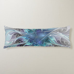 Flourish Abstract Modern Fractal Flower With Blue Body Pillow