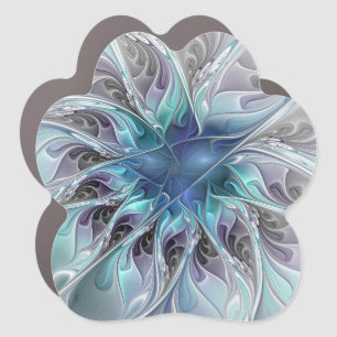 Flourish Abstract Modern Fractal Flower With Blue Car Magnet