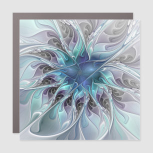 Flourish Abstract Modern Fractal Flower With Blue Car Magnet