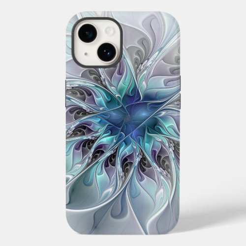 Flourish Abstract Modern Fractal Flower With Blue Case_Mate iPhone 14 Case