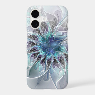 Flourish Abstract Modern Fractal Flower With Blue iPhone 17 Case