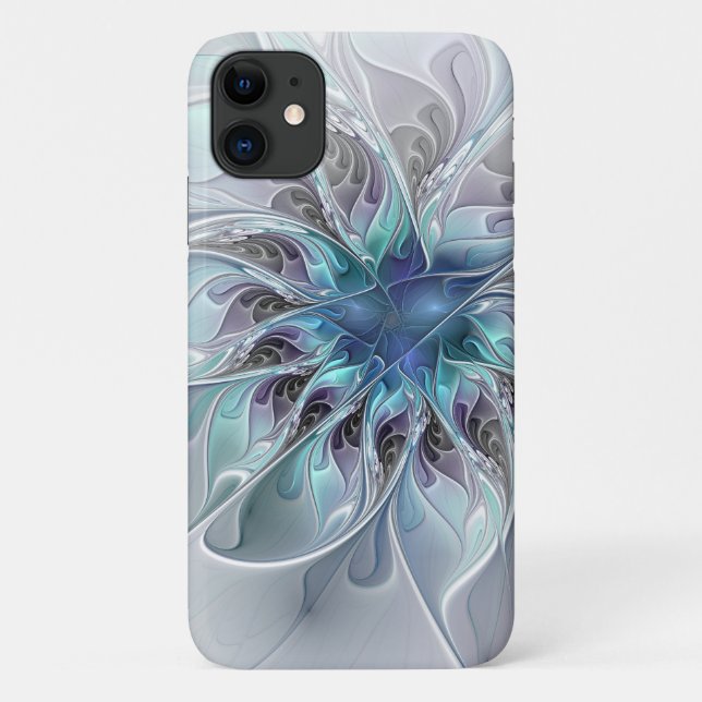 Flourish Abstract Modern Fractal Flower With Blue Case-Mate iPhone Case (Back)