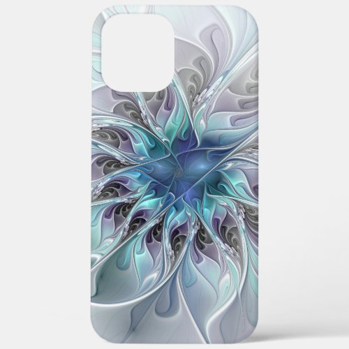Flourish Abstract Modern Fractal Flower With Blue iPhone 12 Pro Max Case
