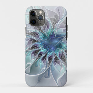 Flourish Abstract Modern Fractal Flower With Blue iPhone 11 Pro Case