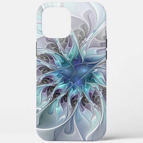 Flourish Abstract Modern Fractal Flower With Blue iPhone 12 Pro Max Case