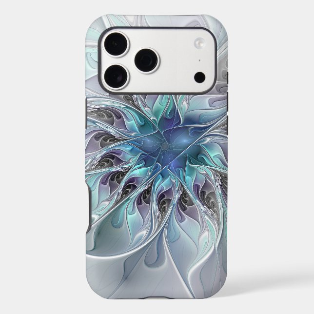 Flourish Abstract Modern Fractal Flower With Blue Case-Mate iPhone Case (Back)