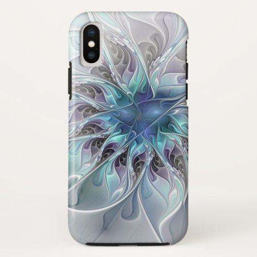 Flourish Abstract Modern Fractal Flower With Blue iPhone X Case