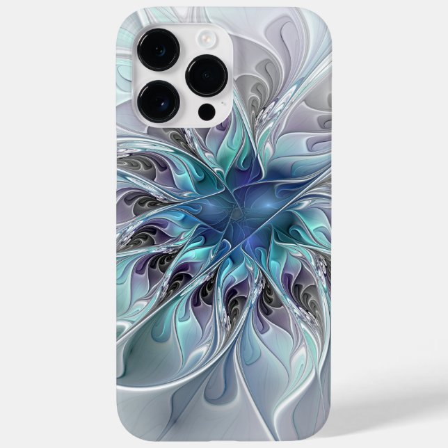 Flourish Abstract Modern Fractal Flower With Blue Case-Mate iPhone Case (Back)