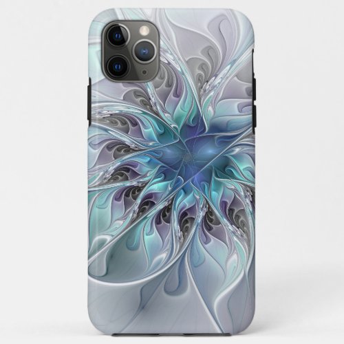 Flourish Abstract Modern Fractal Flower With Blue iPhone 11 Pro Max Case