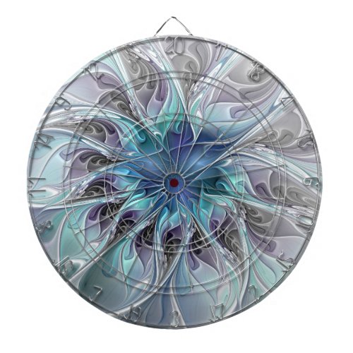 Flourish Abstract Modern Fractal Flower With Blue Dart Board