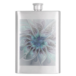 Flourish Abstract Modern Fractal Flower With Blue Flask