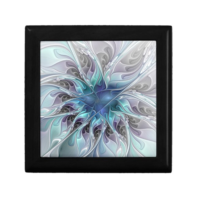 Flourish Abstract Modern Fractal Flower With Blue Gift Box (Front)