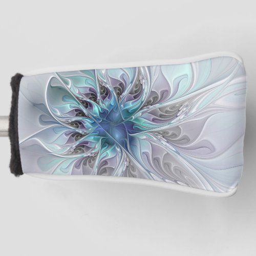 Flourish Abstract Modern Fractal Flower With Blue Golf Head Cover