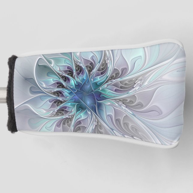 Flourish Abstract Modern Fractal Flower With Blue Golf Head Cover (Front)