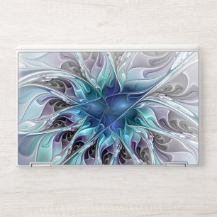 Flourish Abstract Modern Fractal Flower With Blue HP Laptop Skin